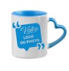 Mug blanc et bleu personnalisé – Anse cœur personnalisé Tunisie | Photo, logo ou texte en céramique